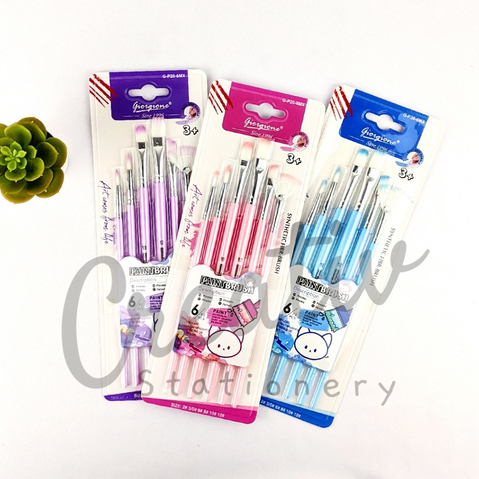 

KODE Y18B GIORGIONE Art Brush Set Kuas Lukis 6 Pc Round Flat GP26Mx Filbert Angular