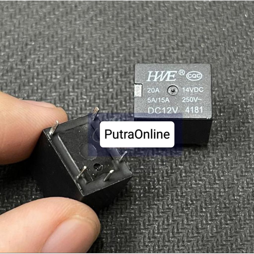 Relay DC 12V 20A 5 Kaki HWE Hitam Jual Per/10pcs - Relay DC 12V 20 Amper 5 Pin