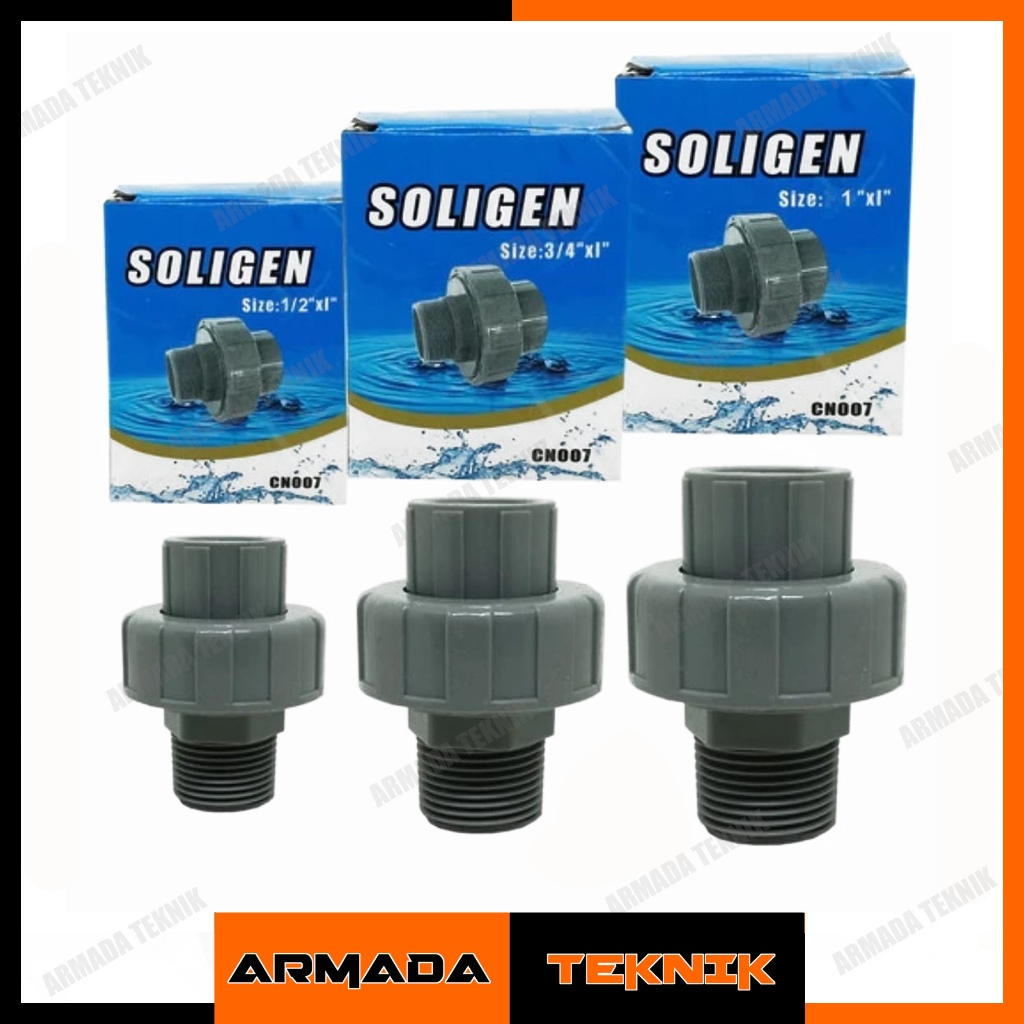 Soligen Konektor Sambungan Pipa Drat Luar PVC Ukuran 3/4 1/2 1 Inch Watermor Water Mur Tahan Air
