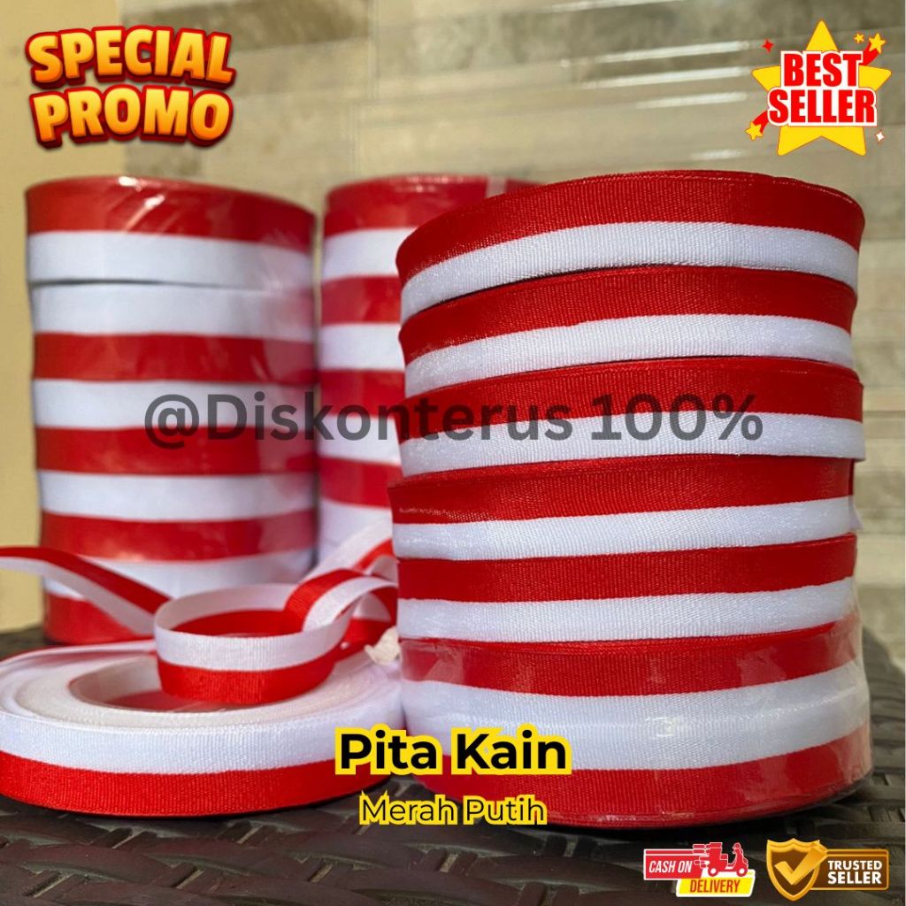 

[1 ROLL] PITA KAIN MERAH PUTIH/Pita Ikat Kepala/ Pita kain kado aksesories agustusan/ pita kado /