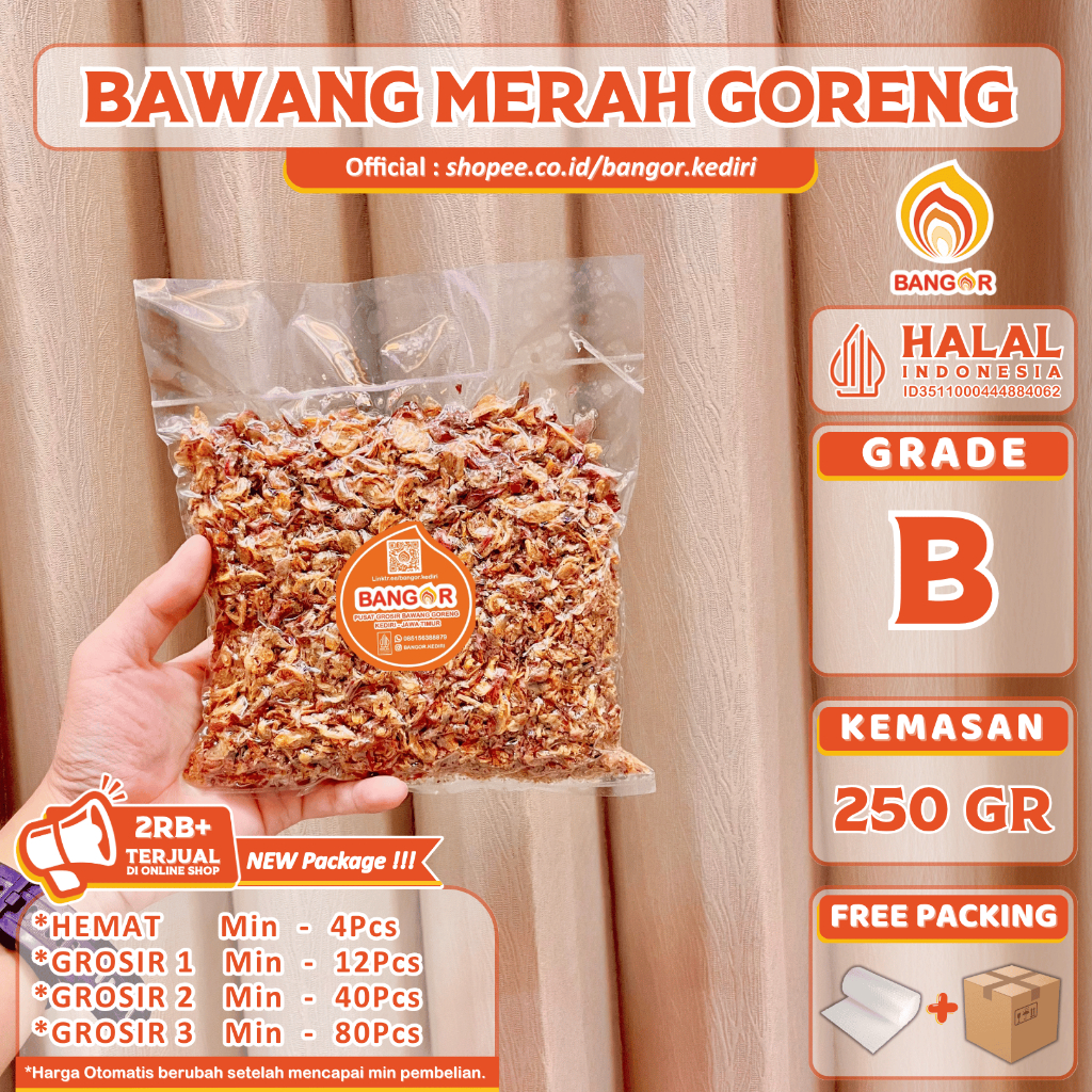 

MERAH-B [ 250 Gr ] Bawang Merah Goreng / Brambang Goreng, Grade B, Refill