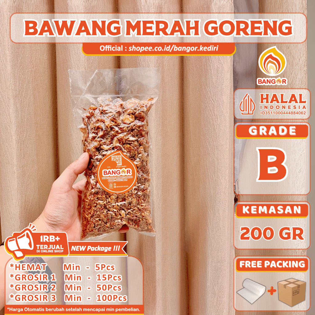 

MERAH-B [ 200 Gr ] Bawang Merah Goreng / Brambang Goreng, Grade B, Refill