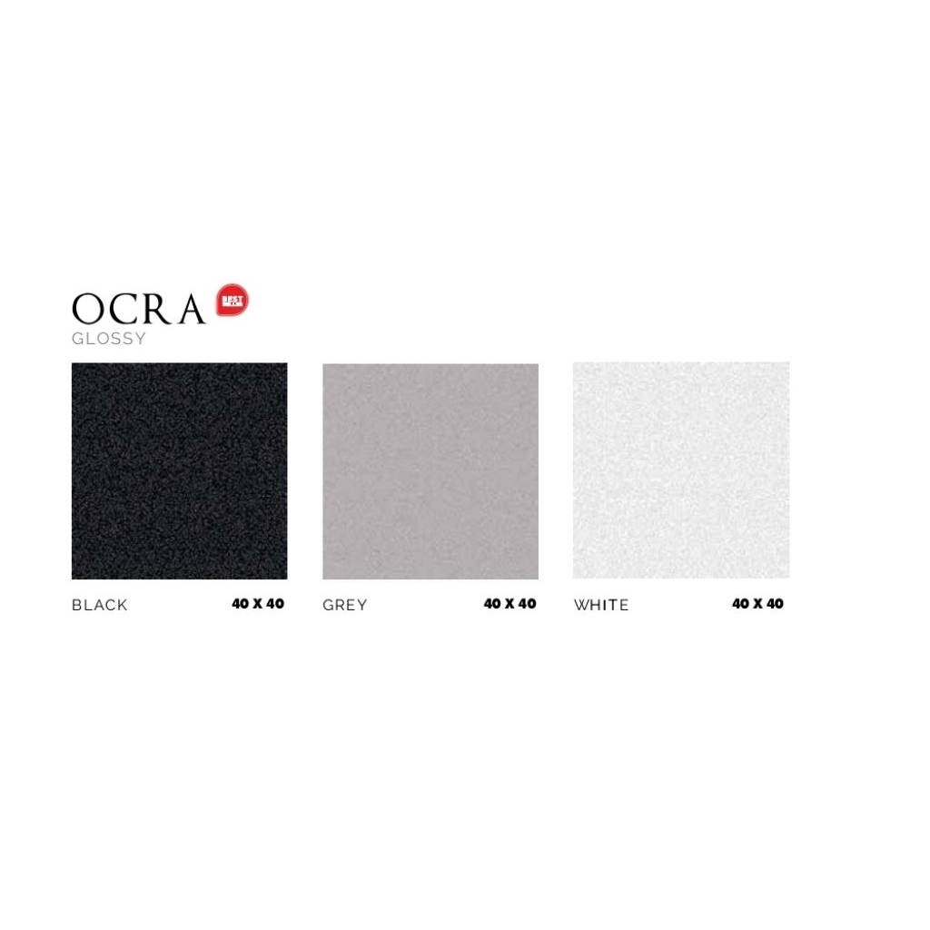 KERAMIK MEREK ASIA TILE TYPE OCRA BLACK OCRA GREY OCRA WHITE UKURAN 40X40 GLOSSY