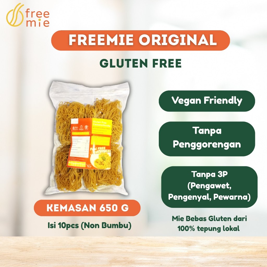

Freemie Original Gluten Free 650g (untuk 10 porsi mie) - Mie Bebas Gluten - Pasta Vegan Friendly