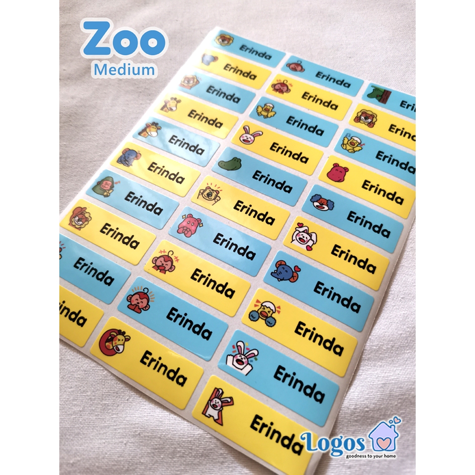 

Zoo MEDIUM pipih Sticker Label nama. Stiker waterproof farm safari cute animal hewan nature jungle