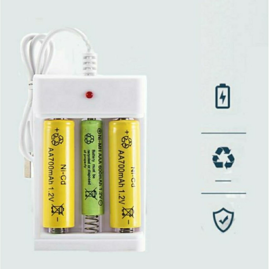 Batre Charger Dekstop USB Power Battery AA AAA A2 A3 Rechargeable Baterai Cas Casan batre 3 Slot 600