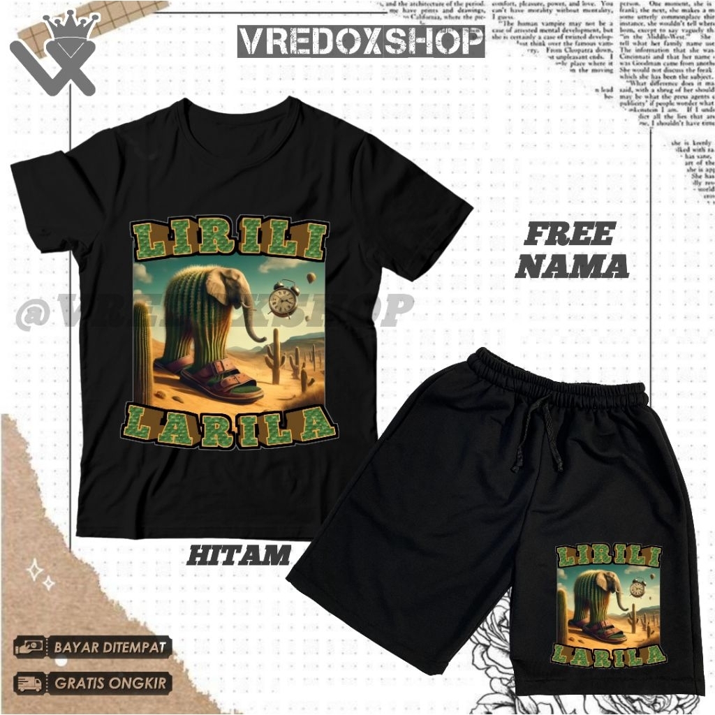 Setelan Kaos Celana Pendek Anak Motif Anomali Brainrot Lirili Larila/ Set Baju Lirili Larila Anomali