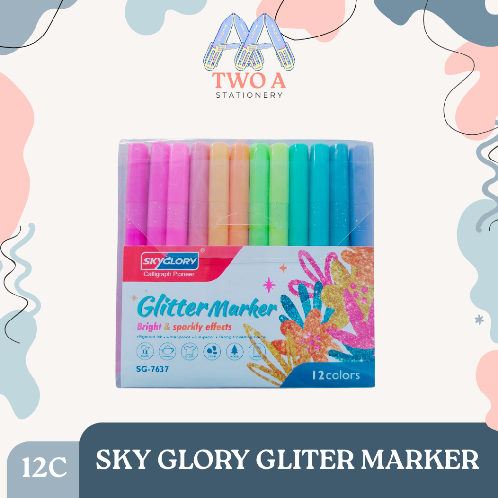 

SKY GLORY GLITER MARKER 12 COLOR / SPIDOL HIGHLIGHTER 12 WARNA / PULPEN GLITER SG7637-12PET