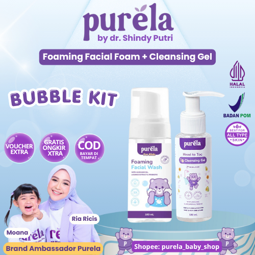 Purela Foaming Facial Wash + Cleansing Gel - BUBBLE KIT Sabun Mandi Cuci Muka Sampoo Bayi Anak