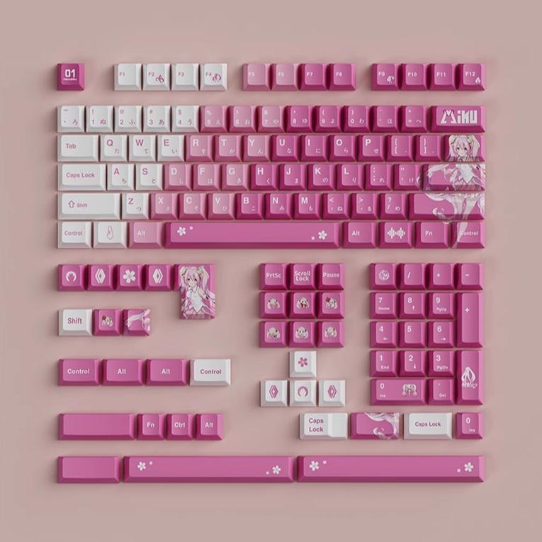 Keycaps PBT Hatsune Miku Sakura OEM Profile Dye Sub Keycap 127-Keys