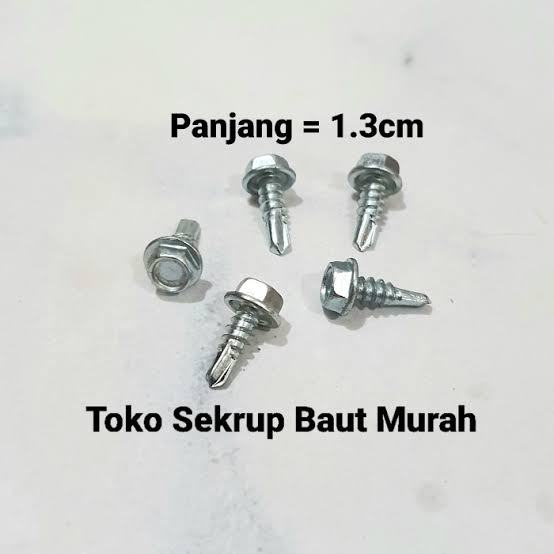 W Toko Sekrup Baut Murah Baut Baja Ringan Drilling Atap Galvalum 8x13 isi 500pcs dengan Kunci Kepala