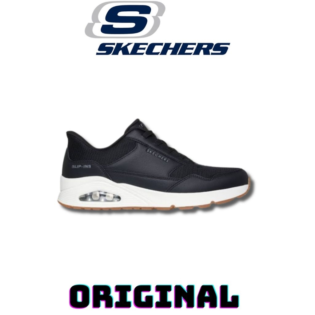 Sepatu Skechers Uno Banksia Black Men's ( 183022/BLK ) Original
