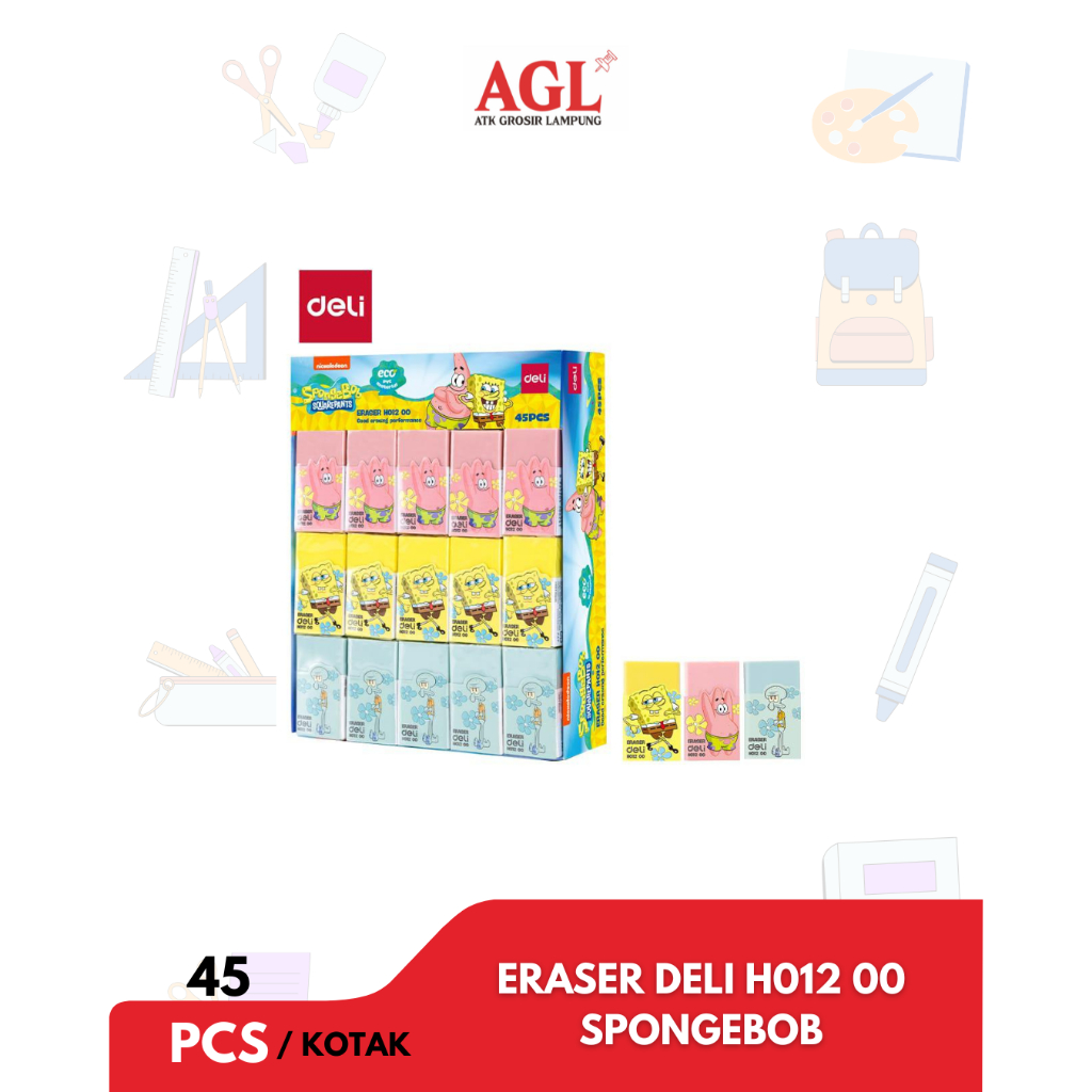 

DELI - (pack) ERASER / PENGHAPUS DELI H012 00 SPONGEBOB 1 Box isi 45pcs - Grosir