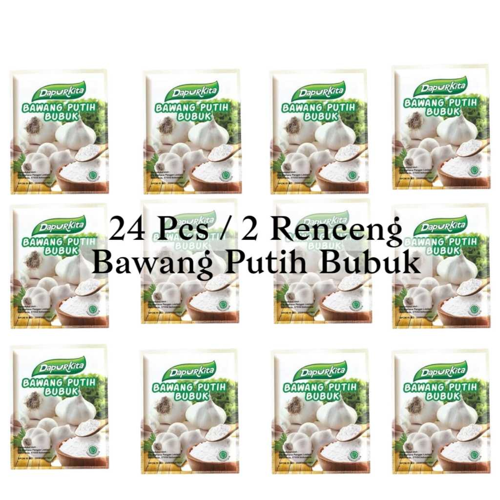 

DapurKita 1 RENCENG isi 24 Pcs Bawang Putih Bubuk Bumbu Dapur INSTAN 24 Pcs / 2 Renceng Bawang Putih Bubuk