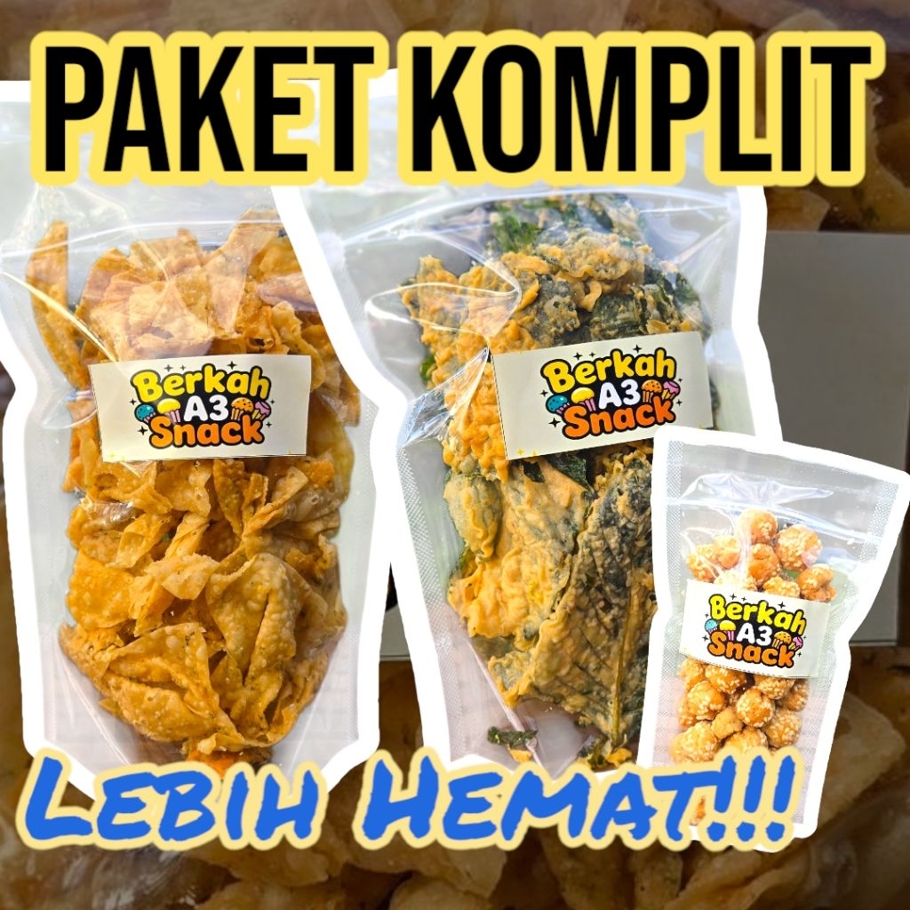 

PAKET KOMPLIT CEMILAN RENYAH HEMAT – Keripik Pangsit 250g, Keripik Bayam 200g, Kue Ciput 250g | Paket Isi 3 Camilan Tradisional Gurih & Manis