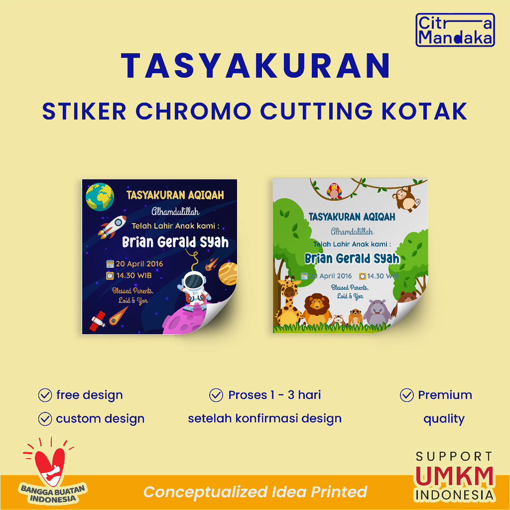 

Cetak Stiker Tasyakuran Aqiqah Kelahiran Bayi Custom Chromo | Tasyakuran Aqiqah Sticker Free Design