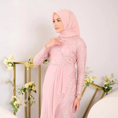 Dress Yuma Satin Brokat Kondangan Tunangan Lamaran Wisuda  DUyung Payet Mutiara