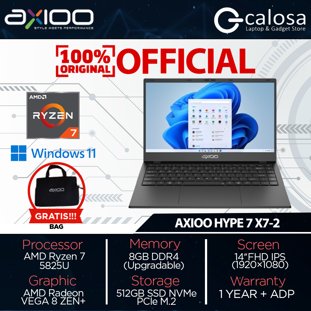 Laptop Axioo Hype 7 AMD X7-2 Ryzen 7 5825U 7-5825U RAM 16GB SSD 512GB 14 inch FHD IPS Backlit Keyboa