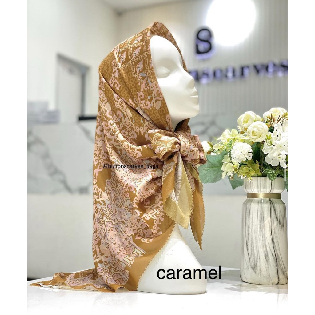BUTTONSCARVES The Granada Satin Square Caramel & Lemon