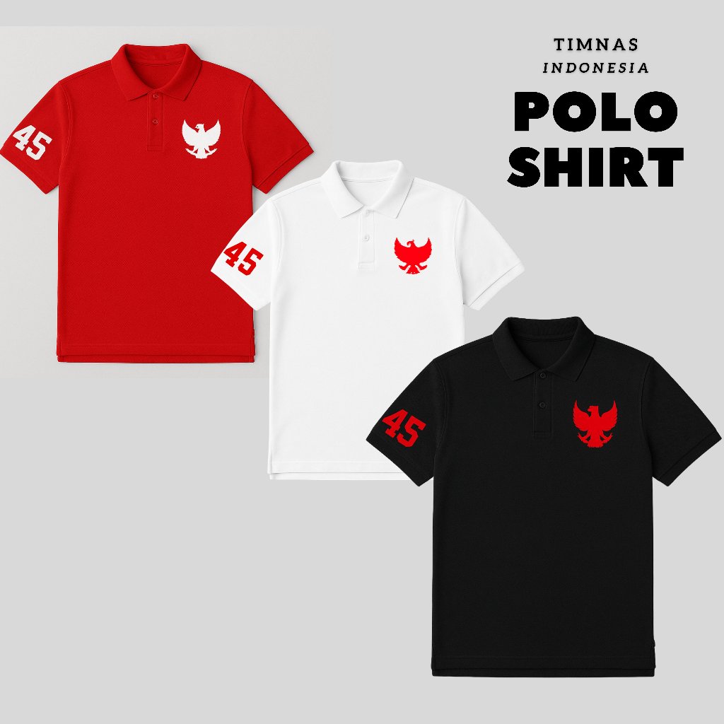 HOT Kaos Polo Pria Garuda 45 Bordir Baju Polo Merah Hitam Kemerdekaan Indonesia Keren