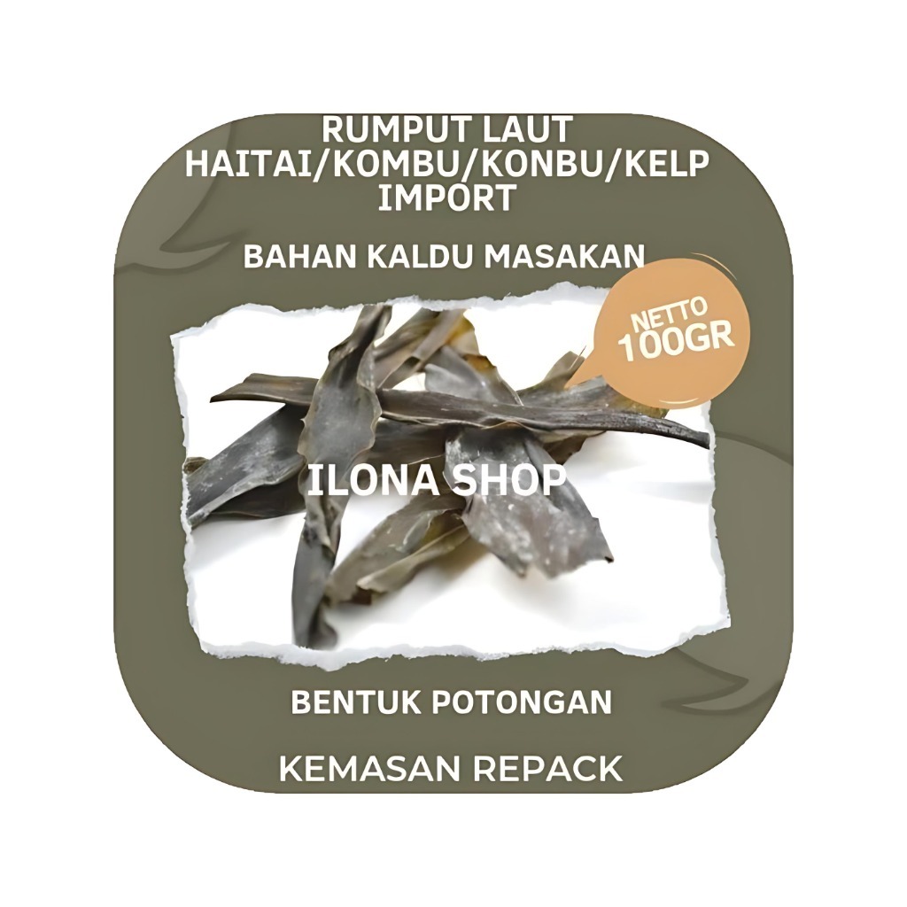 

RUMPUT LAUT HAITAI/KOMBU/KONBU/KELP BENTUK POTONGAN BAHAN KUAH KALDU MASAKAN 100GR