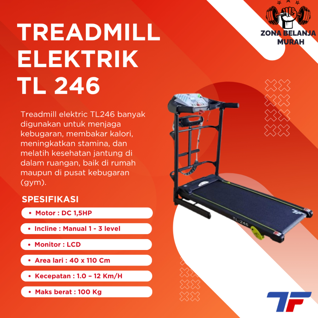 TOTAL FITNESS Alat Fitnes Lari Treadmill Elektrik TL 246 Manual Incline