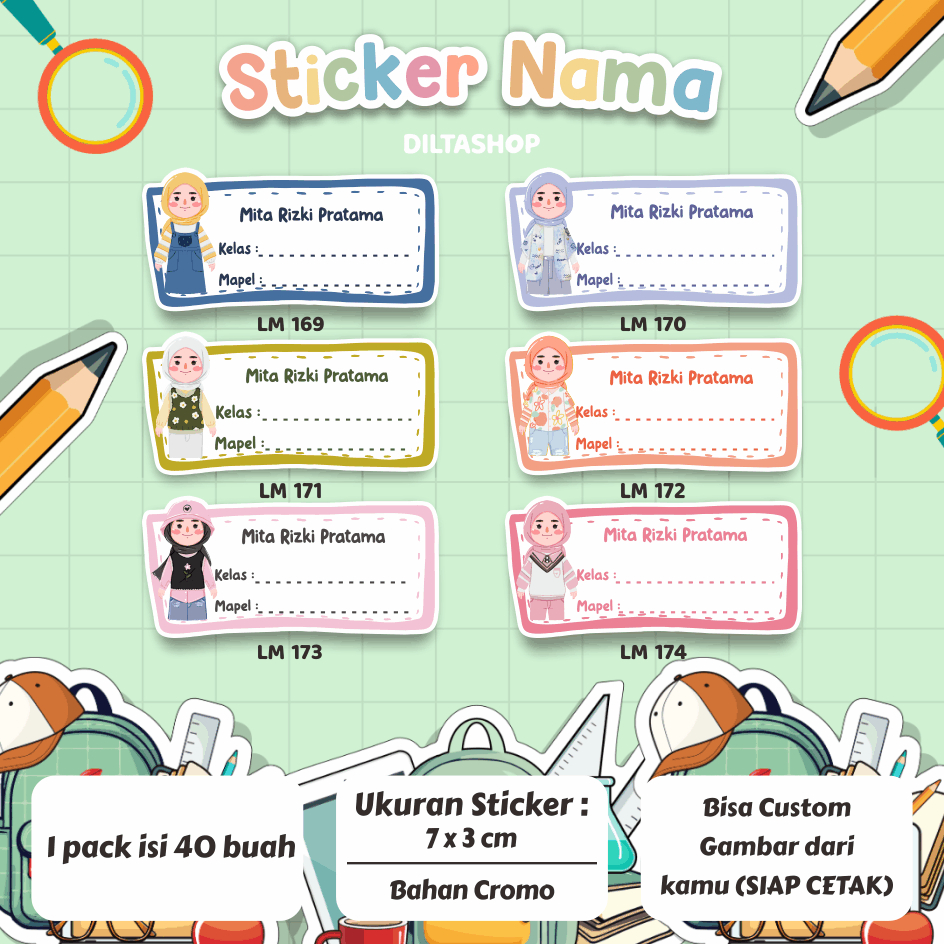 

STICKER MATA PELAJARAN ISI 40pcs - Stiker Label Nama - Stiker Nama - Stiker Buku - Sticker Label