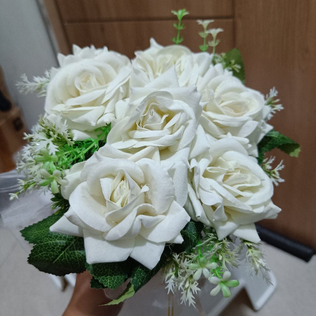 Bunga Bouquet Pengantin mawar putih