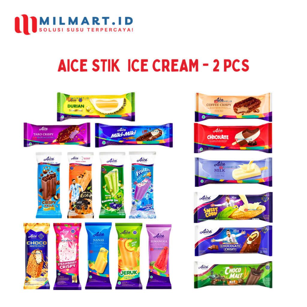 

AICE ICE CREAM STIK ES KRIM BUAH JERUK CHOCOLATE CRISPY BALL CHOCO MALT MIKI MIKI TARO