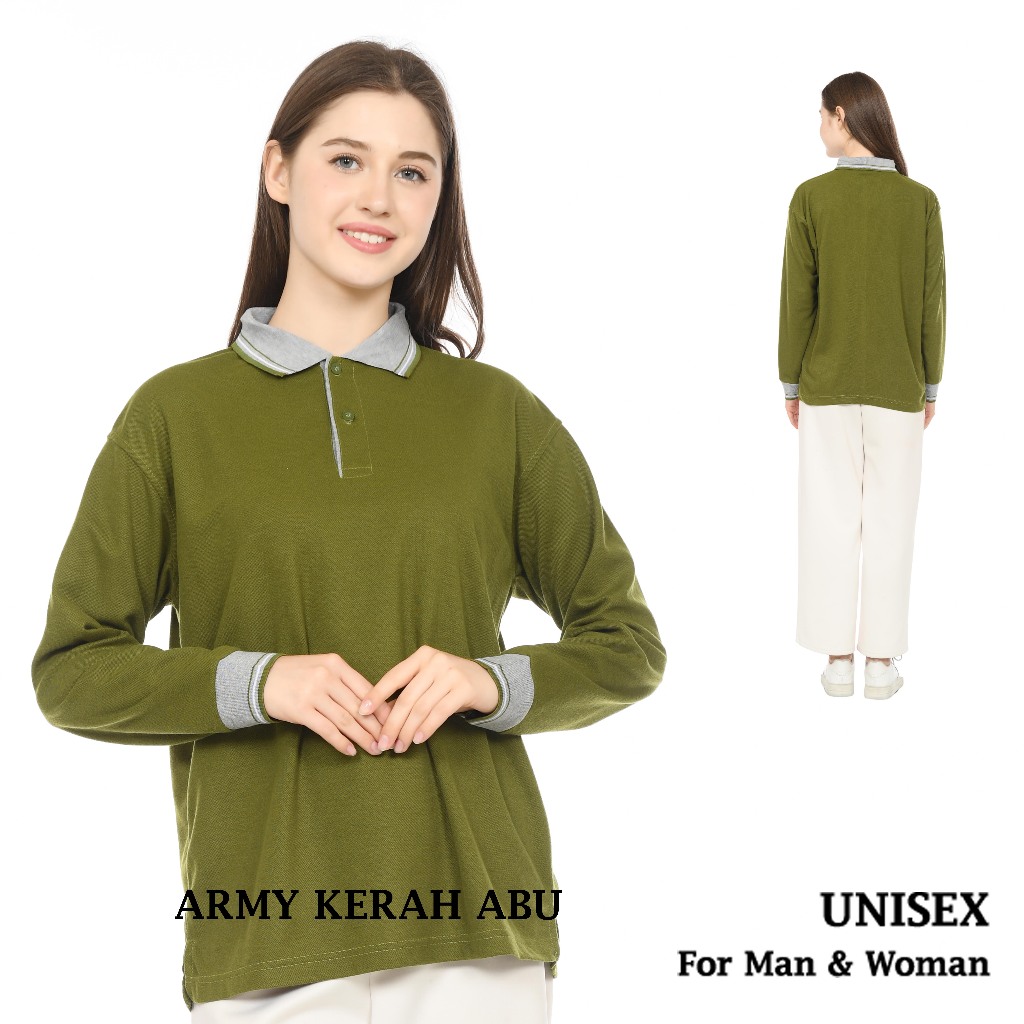Kaos Polo Panjang Unisex Army Kerah Abu / Kaos Kerah / Poloshirt / Polo Shirt Panjang