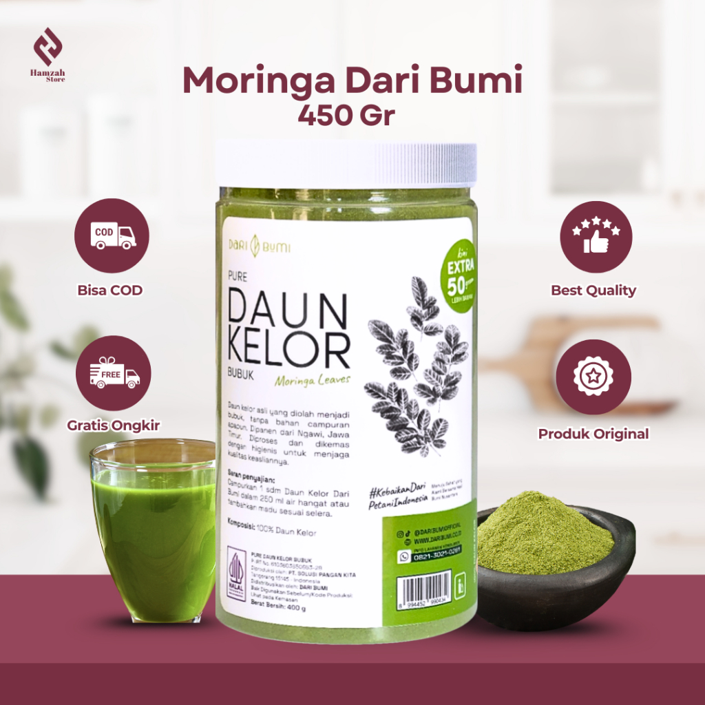 

Bubuk Moringa Daribumi 400 gr Bubuk Daun Kelor Premium