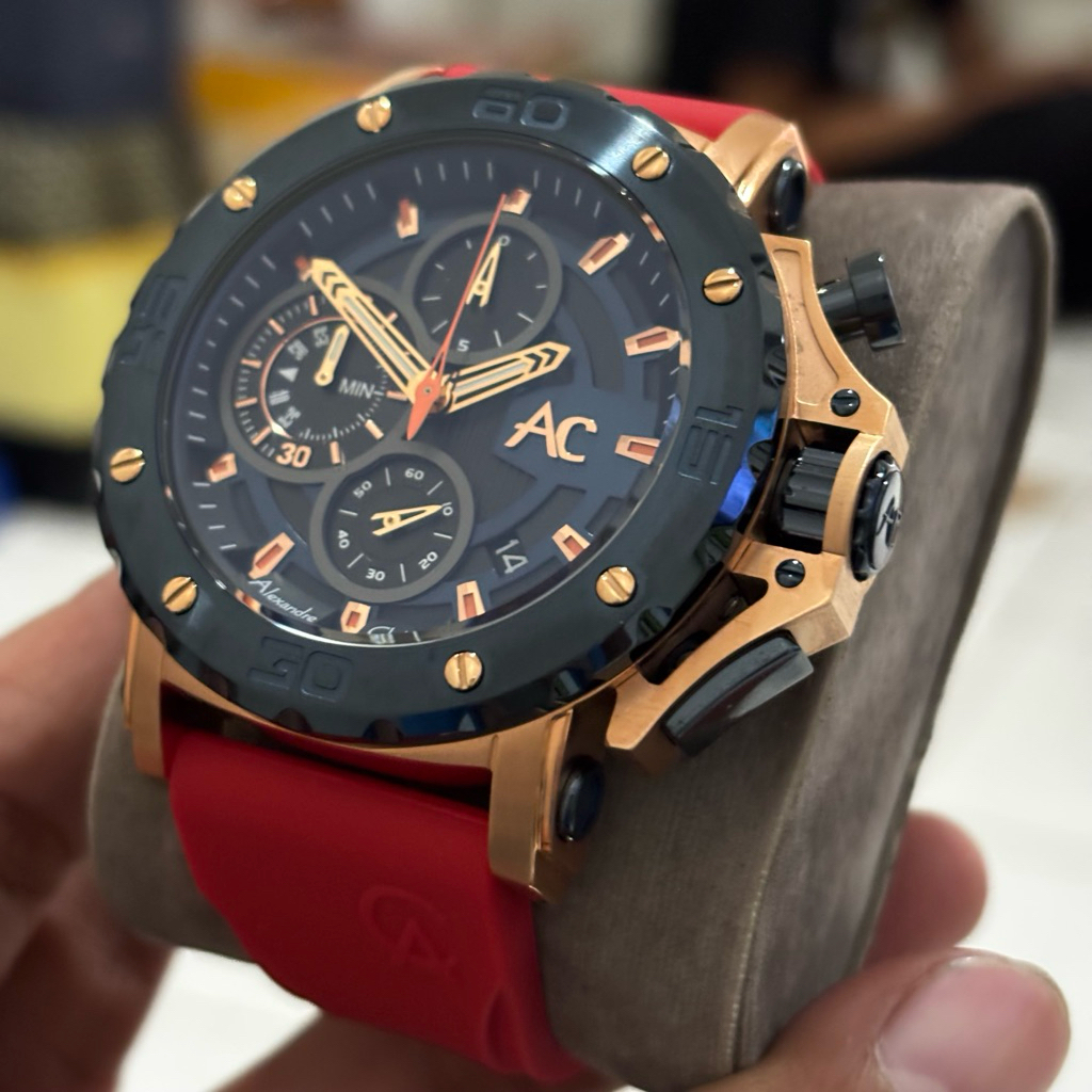JAM TANGAN PRIA ALEXANDRE CHRISTIE AC 9205 RED BLUE  / AC9205 ORIGINAL