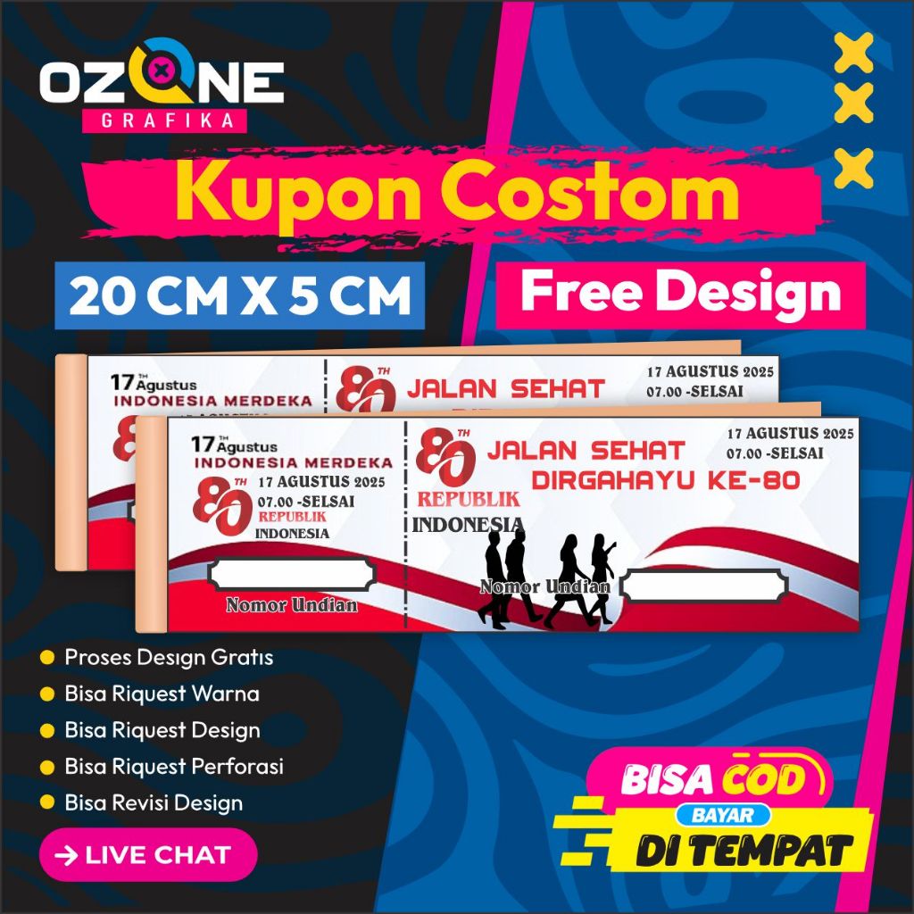 

OZONE Kupon Custom Isi 100 Free Design 20 CM x 5 BISA REQUEST ALAMAT DAN WAKTU ACARA