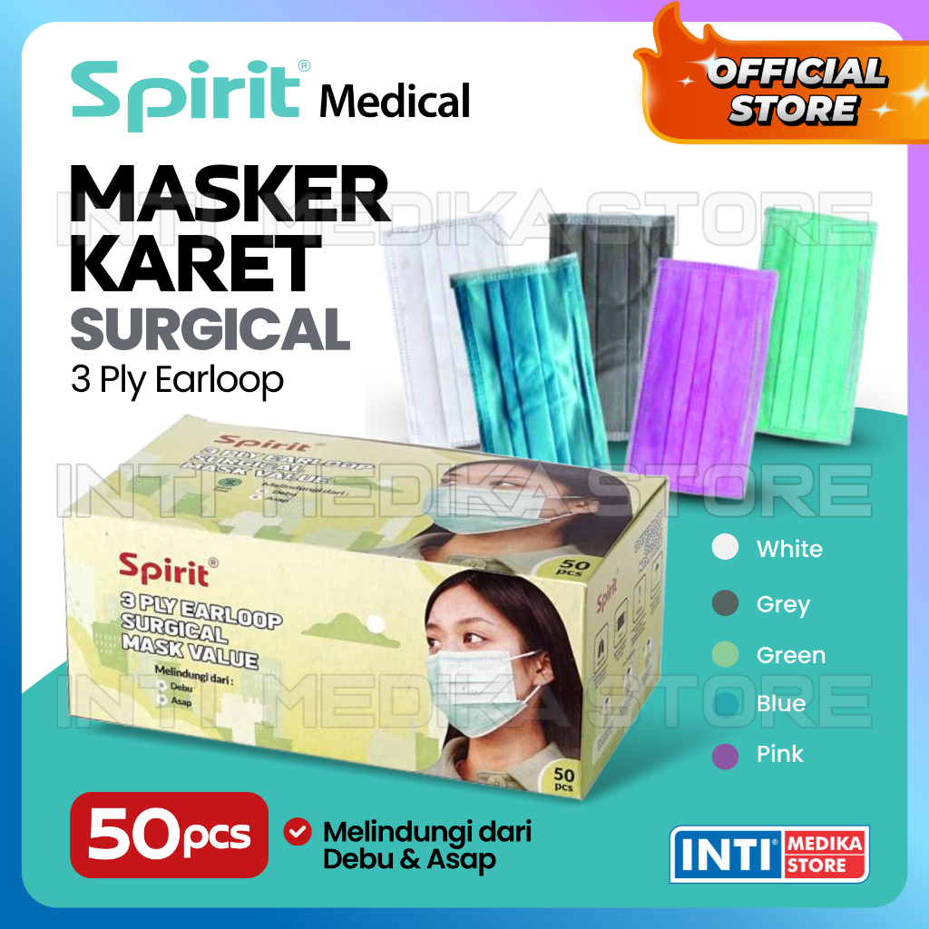 SPIRIT - Masker Karet Earloop 3Ply Medis | Surgical Mask BOX Isi 50pcs