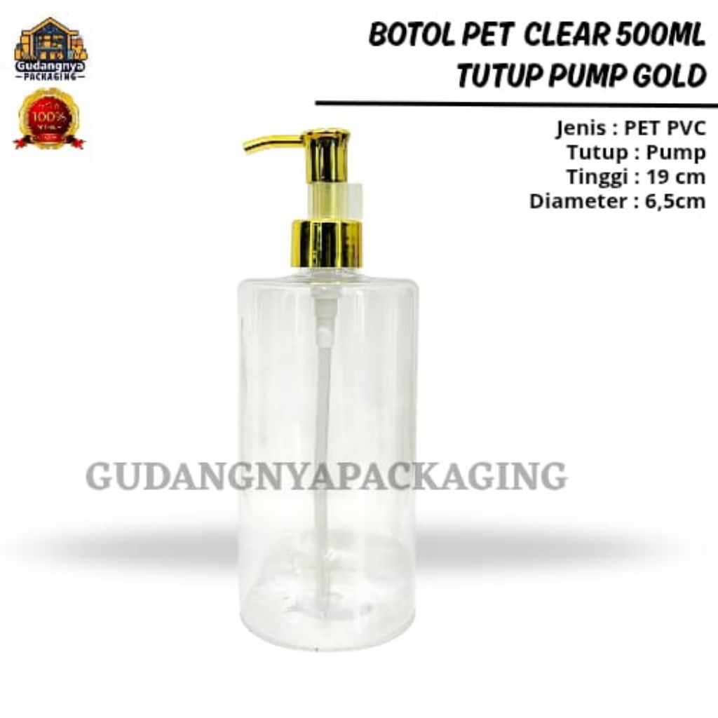 Botol Pet Clear 500ML Pump Gold - Botol Plastik Kosong Pet Clear Pump Gold - Botol Kosong 500ML