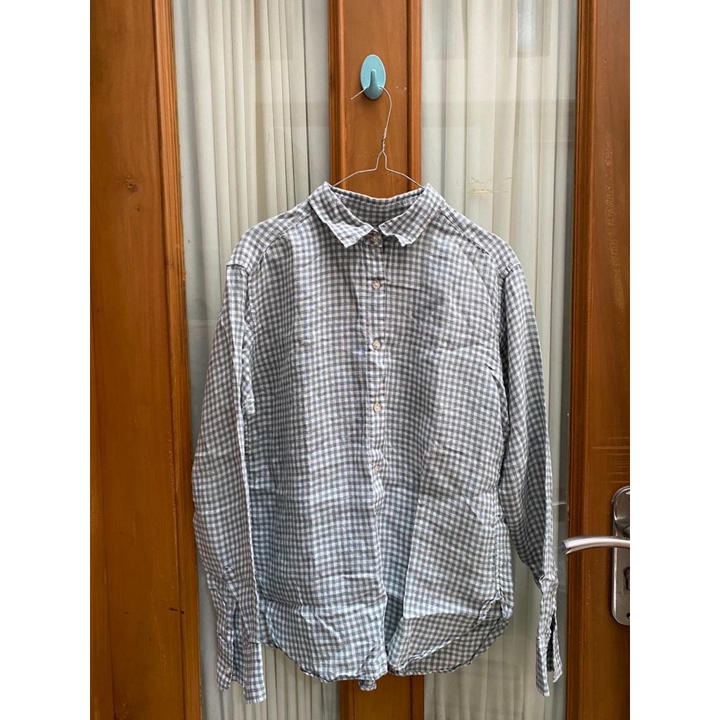 baju kotak” uniqlo warna hijau pastel