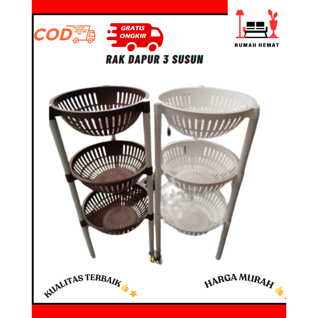 Rak Dapur 3 Susun Rak Bumbu Dapur Plastik / Rak Susun Buah / Bumbu Rak Keranjang Tingkat