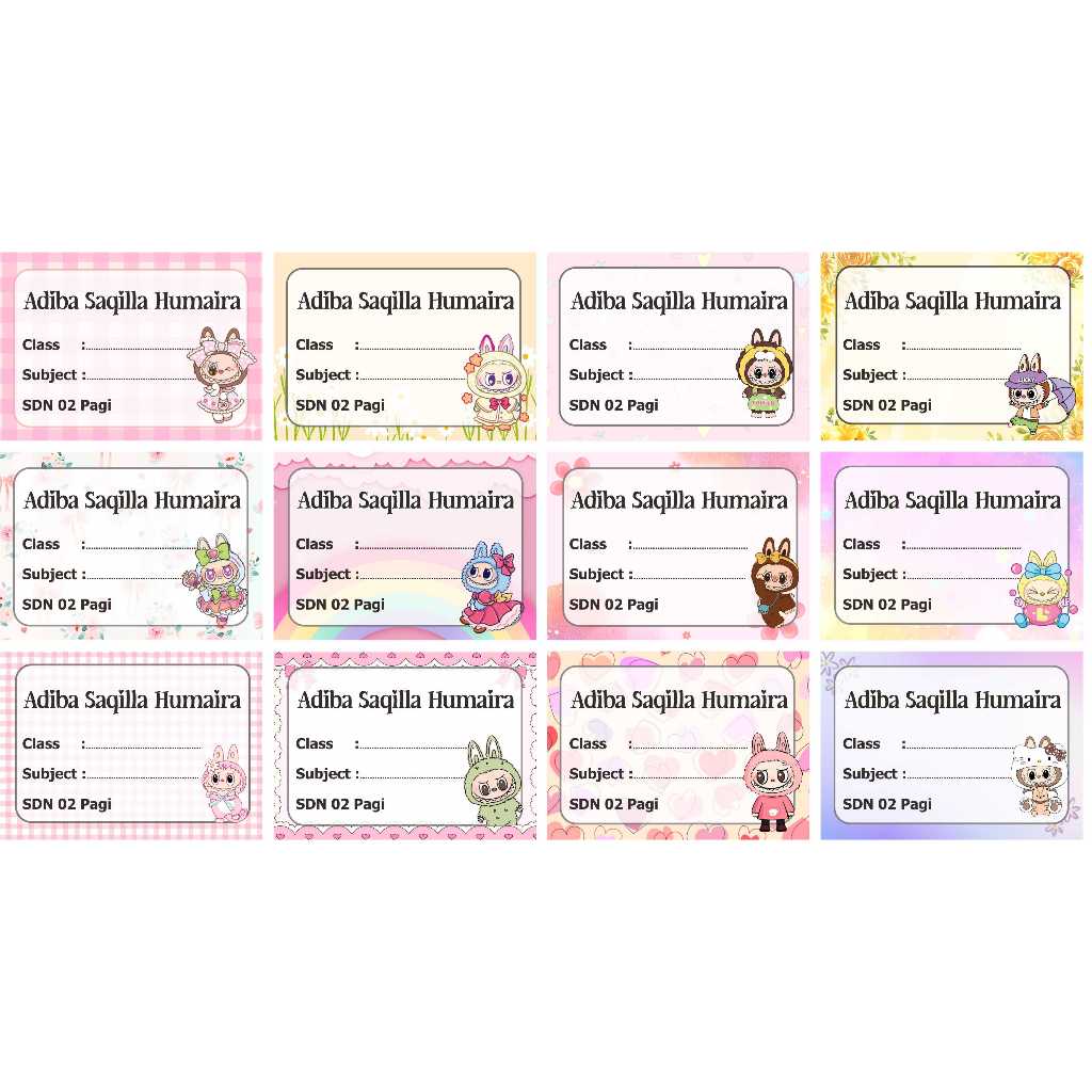 

Labubu Label stiker buku nama kelas mapel custom