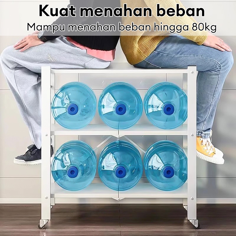 Plat Besi Menebal Rak Dapur Lipat Rak Lipat Portable Rak Besi 5 Susun Rak Dapur Serbaguna Roda Rak