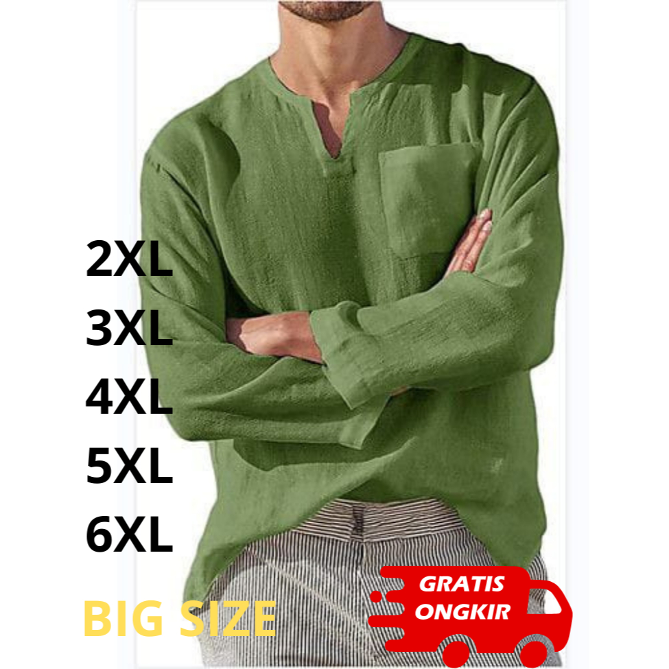 Baju Koko Pria Jawani Simpel Linen Elegan Atasan Cowok Muslim Keren Korea Style