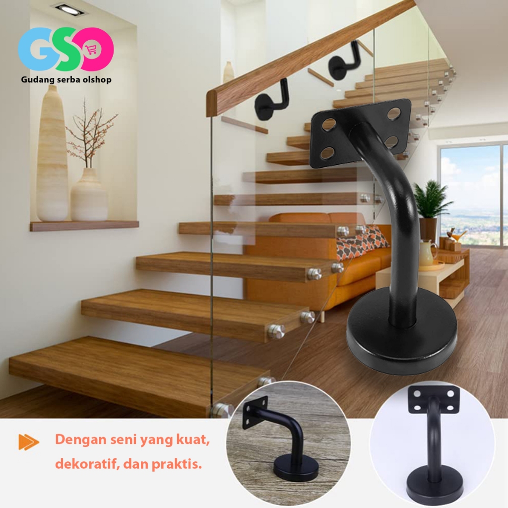 Braket Dinding Pegangan Tangan 60mm Penyangga Rel Tangga Hitam Stainless Steel Racket Tembok Penyang