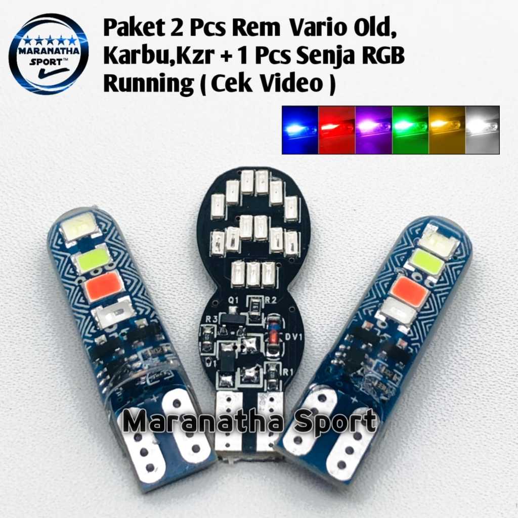 2 Pcs Lampu Rem Vario Old/KZR/110 RGB Plus 1 Pcs Lampu Senja Soket Colok T10