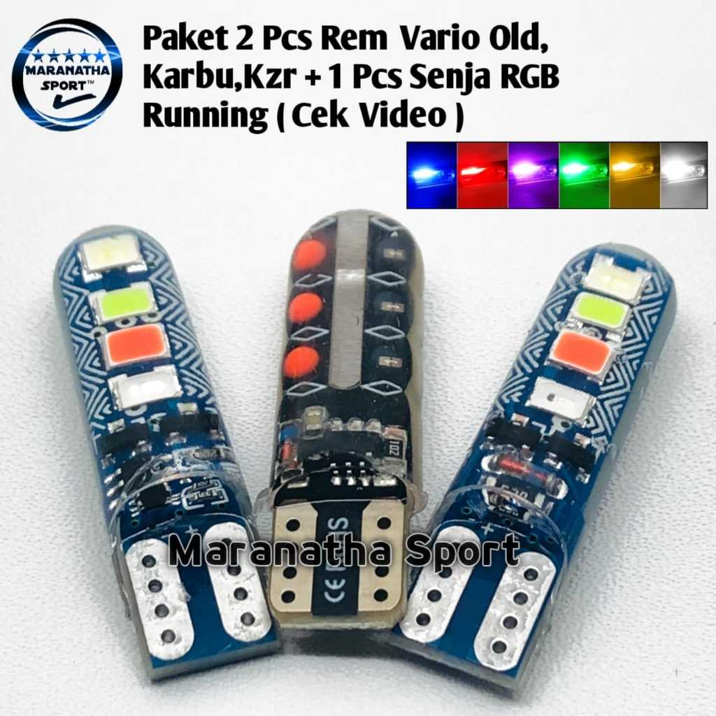 Lampu Rem 2 Pcs Vario Old/KZR/110 RGB Plus 1 Pcs Lampu Senja Soket Colok T10