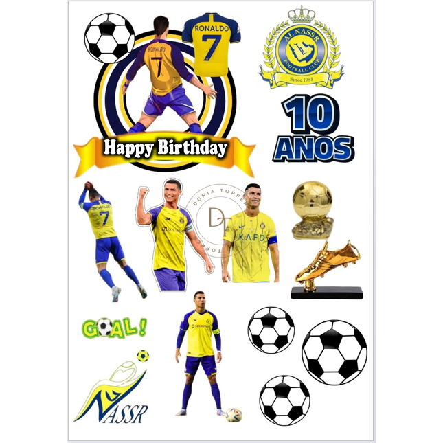 Topper Cake/Hiasan Kue Ultah RONALDO Football club/Sepak Bola free request nama
