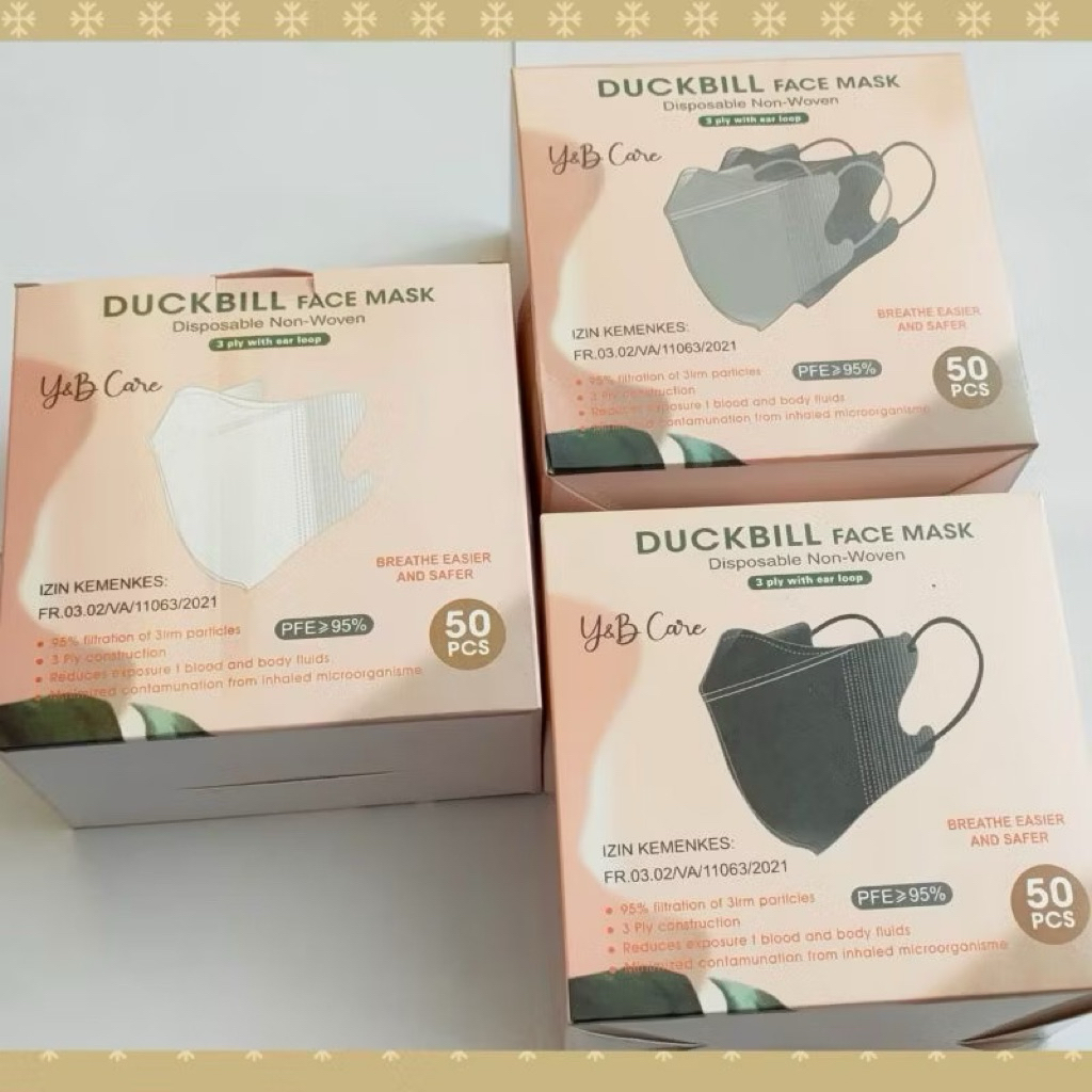 MASKER DUCKBILL Y&B CARE 3 PLY ISI 50 PCS - ADA EMBOS, TALI PIPIH