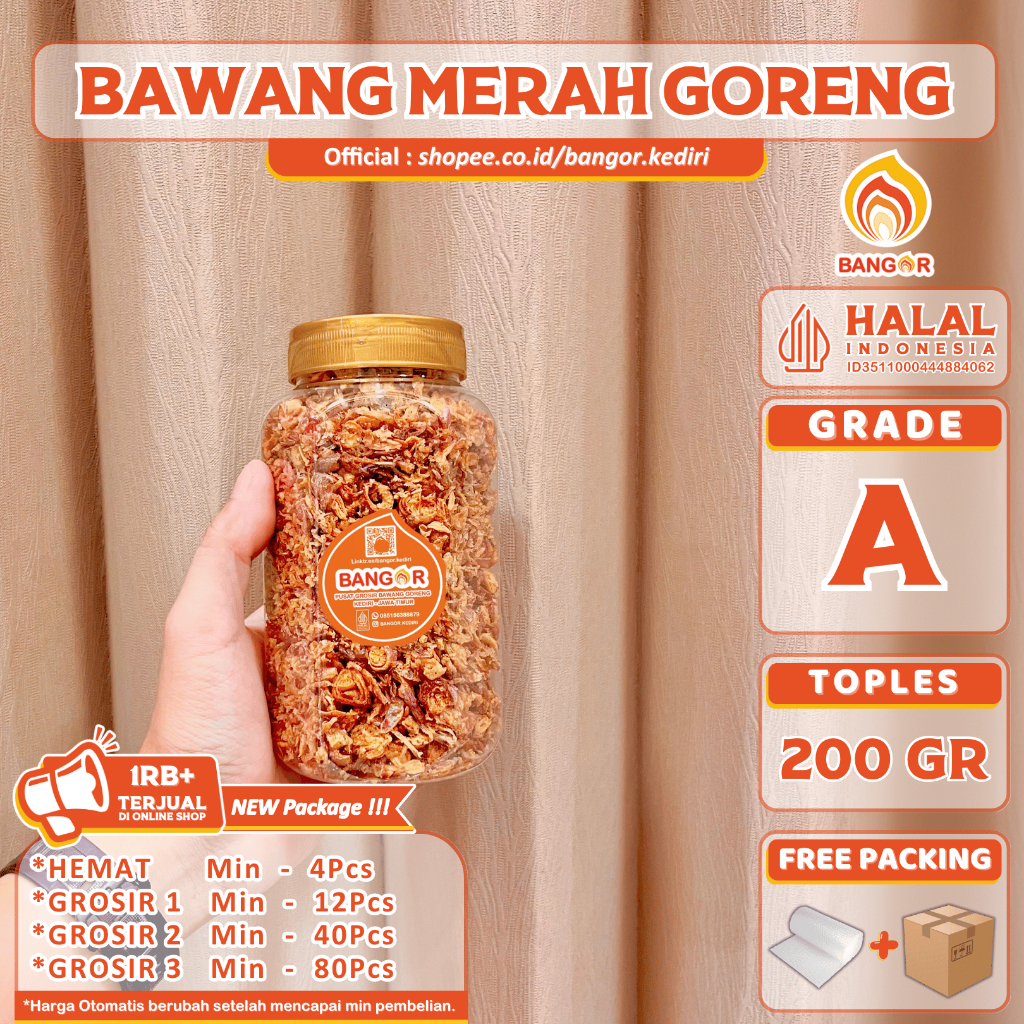 

MERAH-A [ TOPLES / 200 Gr ] Bawang Merah Goreng / Brambang Goreng, Grade A, Toples