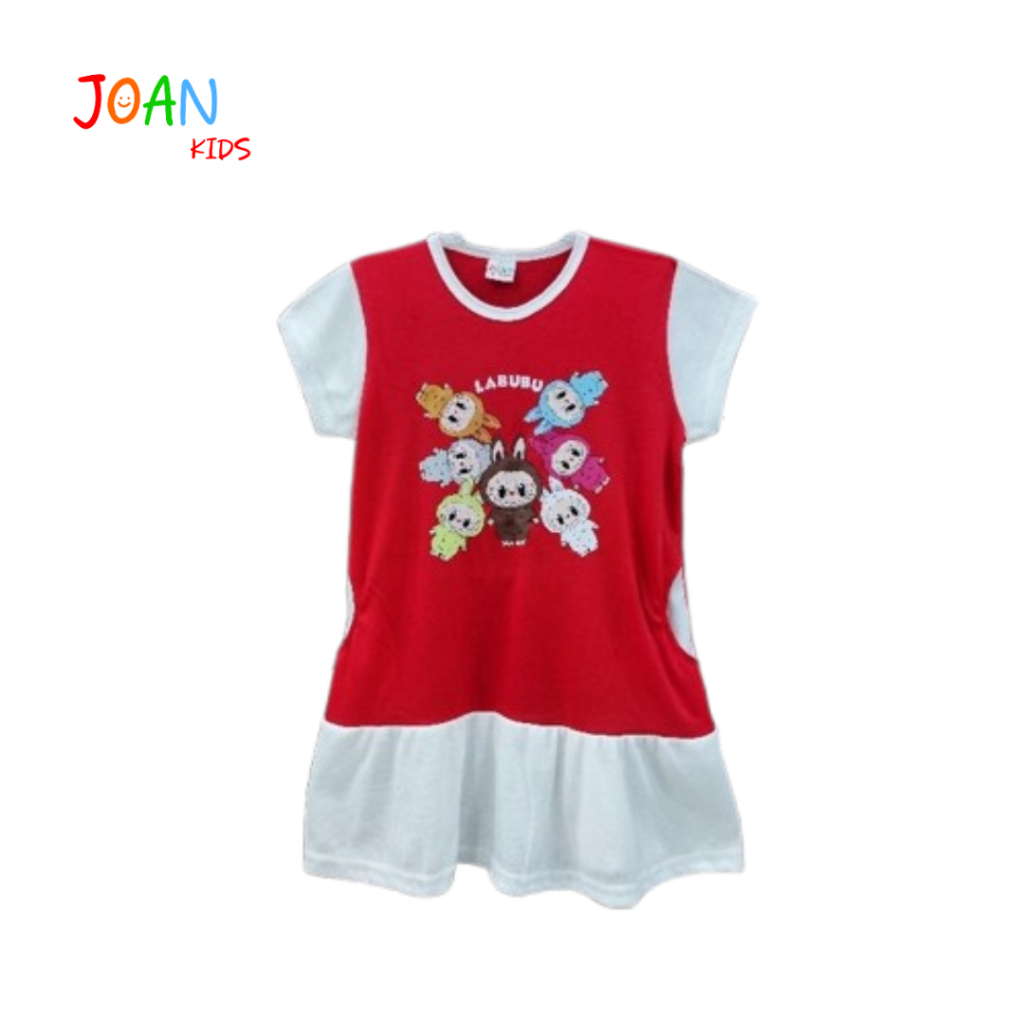 Pakaian anak perempuan baju daster anak perempuan usia 3-8 tahun motif animasi Labubu v.3