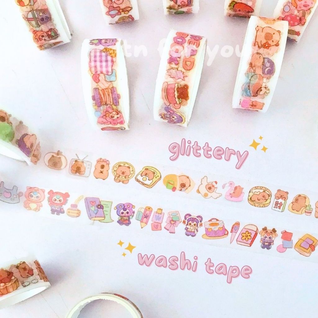 

GLITTERY Washi Tape Selotip Isolasi Tape Glitter Anak Motif Gambar Karakter Kartun Lucu Cute Satuan / DIY Sticker Stiker Label Gulung Dekorasi