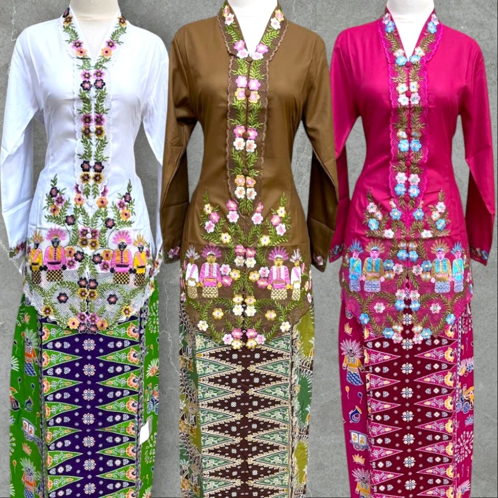 SK- New Set Kebaya Encim Betawi Motif Ondel-ondel // Kebaya Encim Dewasa Modern // Baju Encim Betawi