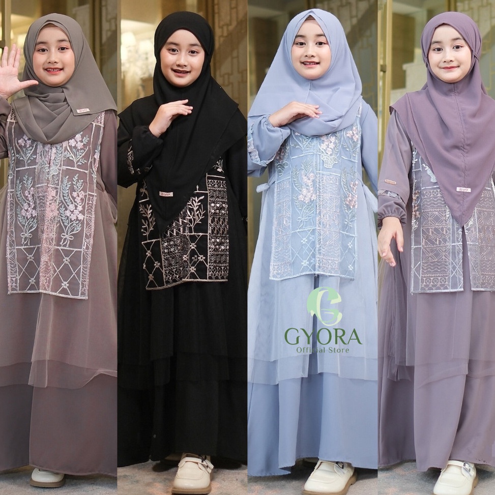 KODE H3J Gyora Gamis Pesta Anak Baju Lebaran Mix Brukat 813 Tahun Dress Kids Korean Tile Layer Cerut